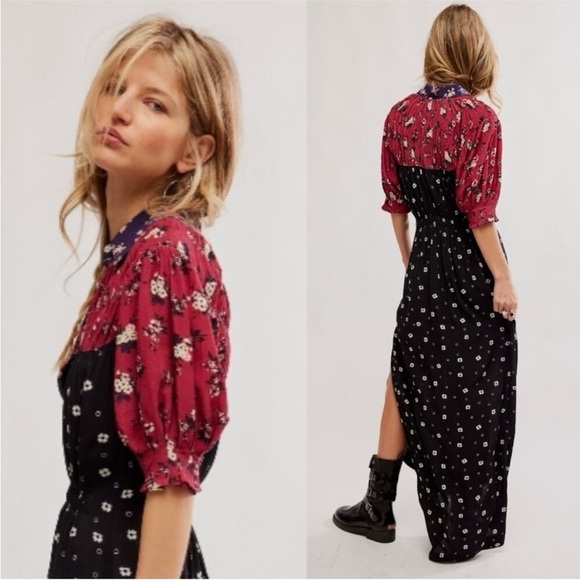Free People Nora Midi Dress Black Floral - Picture 6 of 13